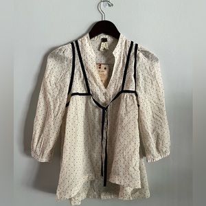 Free People Polka Dot Ribbon Blouse